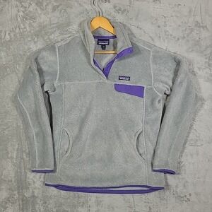 Patagonia Heather Gray Sweater with Purple Trim
